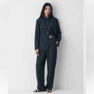 Wide-Leg High-Rise Trousers - Navy